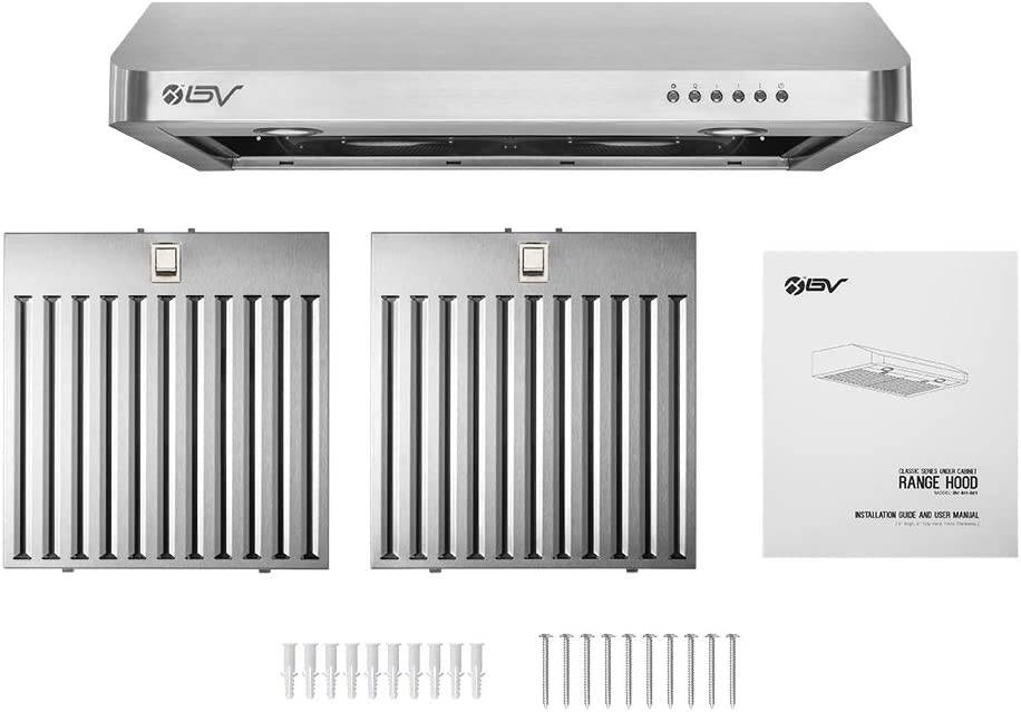 BV - Campanas extractoras de 30 pulgadas debajo del gabinete | Doble motor de extra alta potencia| Campana de cocina de acero inoxidable con luces LED | Campana extractora de cocina con conductos - DIGVICE MX