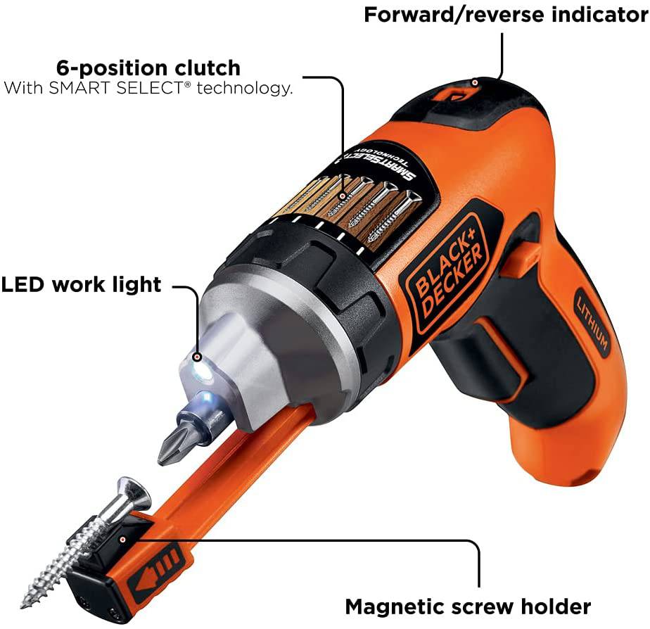 Destornillador inalámbrico BLACK+DECKER 4V MAX con soporte para tornillos, SmartSelect (LI4000) - DIGVICE MX