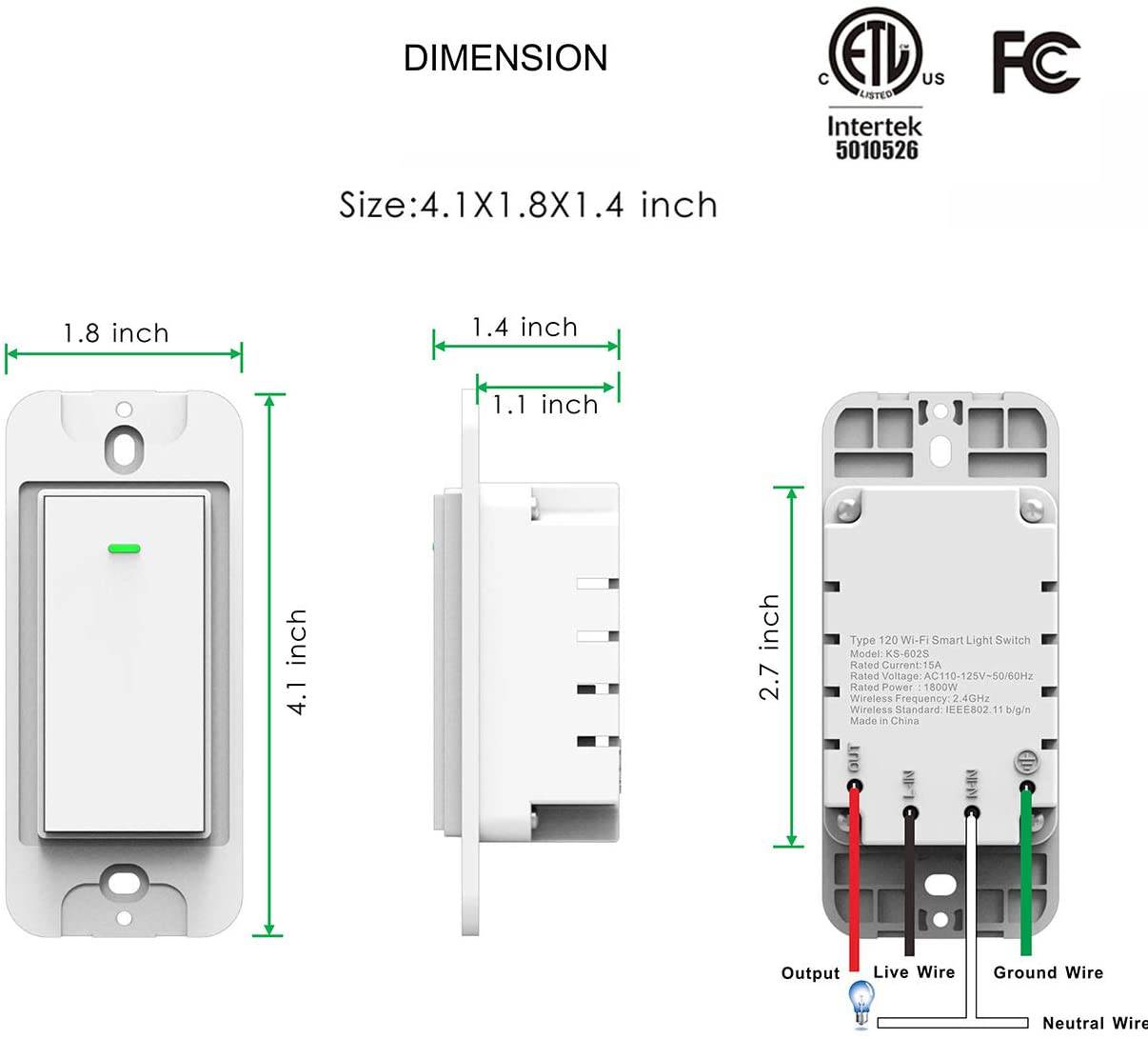 LESIM Interruptor de luz Alexa, interruptores de luz Wifi inteligentes dobles, interruptor inteligente de 2 bandas que funciona con el Asistente de Google e IFTTT (dos interruptores separados con una placa de pared) - DIGVICE MX