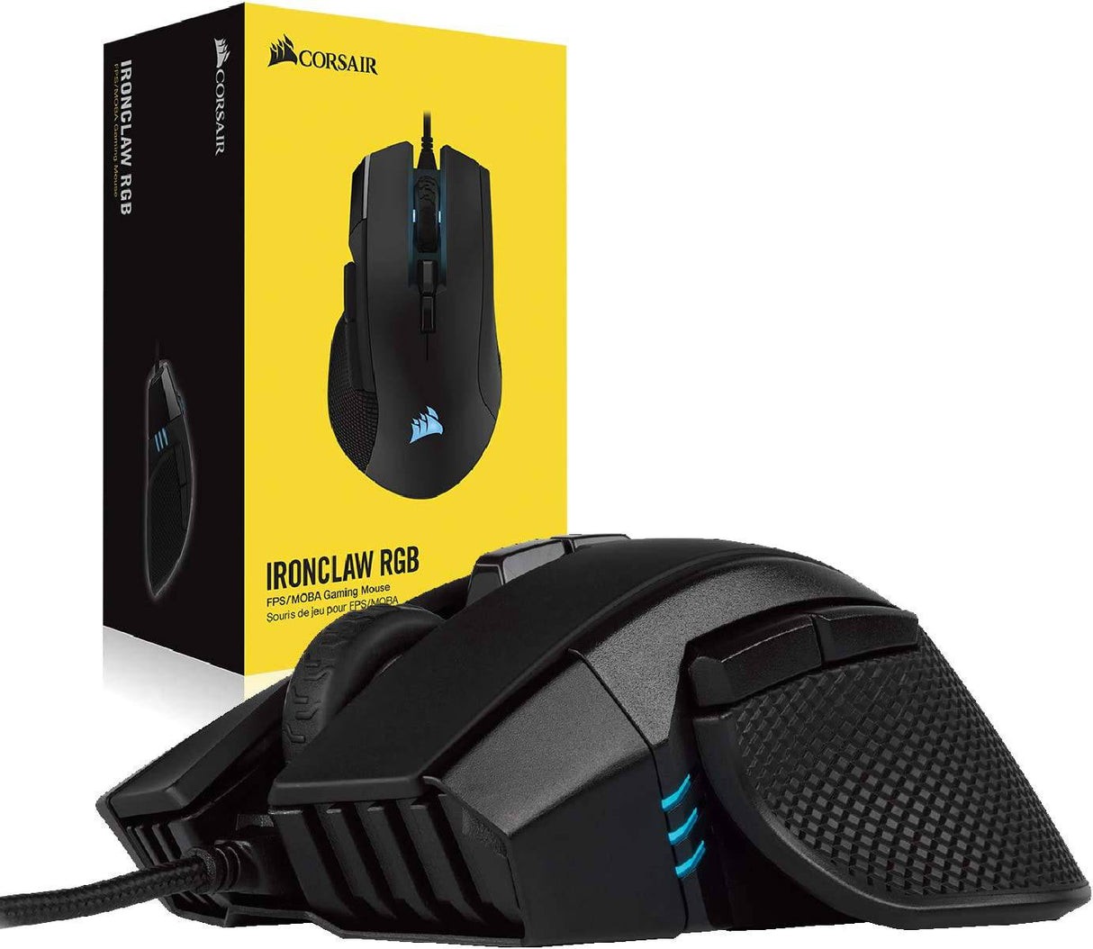 Corsair Ironclaw RGB - Ratón para juegos FPS y MOBA - Sensor óptico de 18,000 DPI - LED RGB retroiluminado, negro