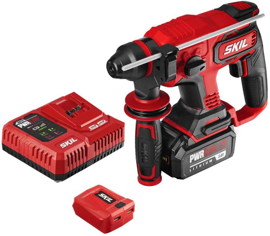 Skil PWRCore 20 Kit de martillo rotativo sin escobillas de 20 V y 7/8", incluye batería de 5,0 Ah, cargador PWRJump y adaptador USB PWRAssit - RH1704-1A - DIGVICE MX