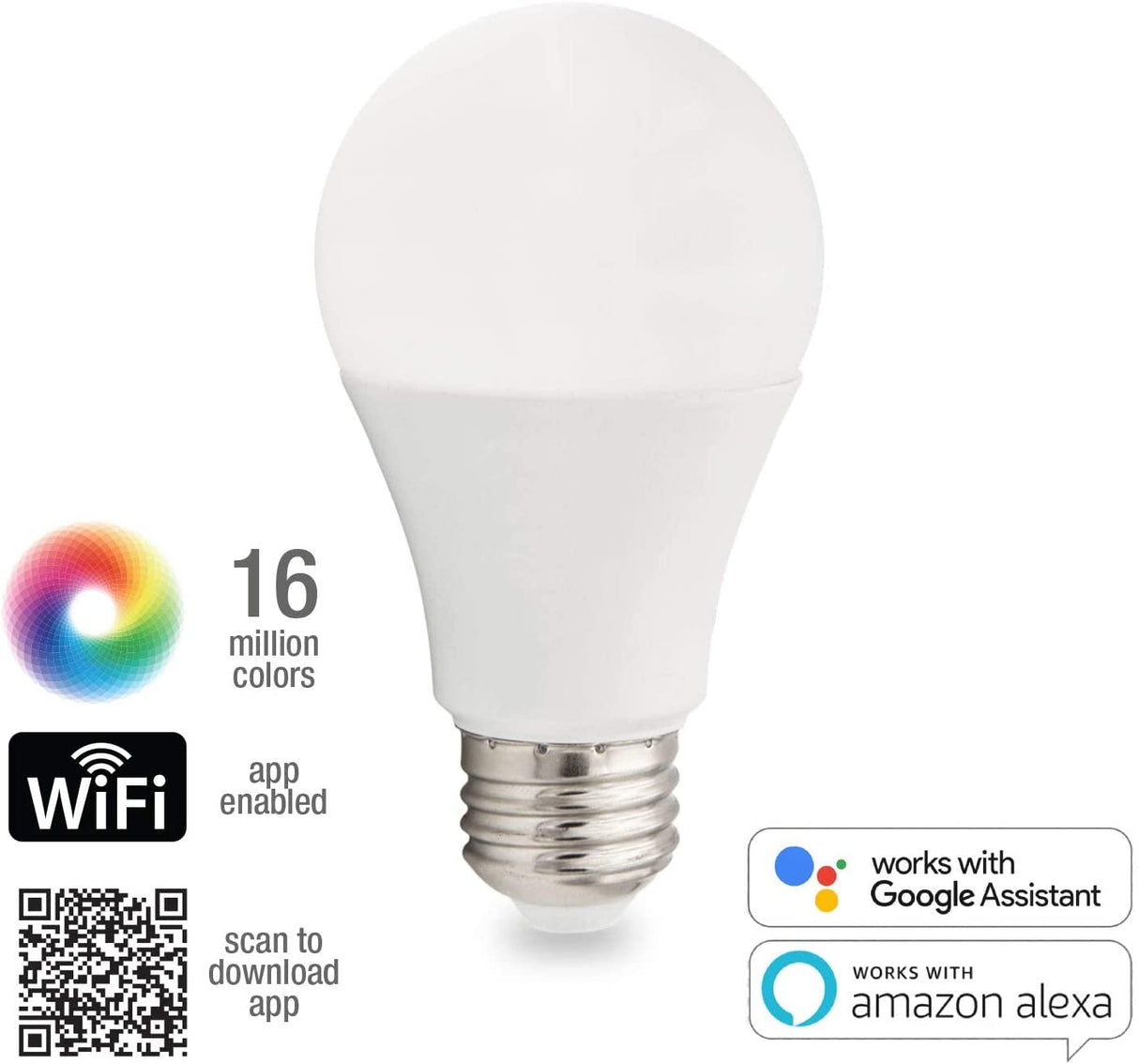 MAXXIMA - Bombilla inteligente WiFi, bombilla LED A19 Luvoni que cambia de color, compatible con Alexa y Google Home Assistant, Bluetooth/WiFi habilitado, controlado a través de la aplicación, paquete de 4 - DIGVICE MX