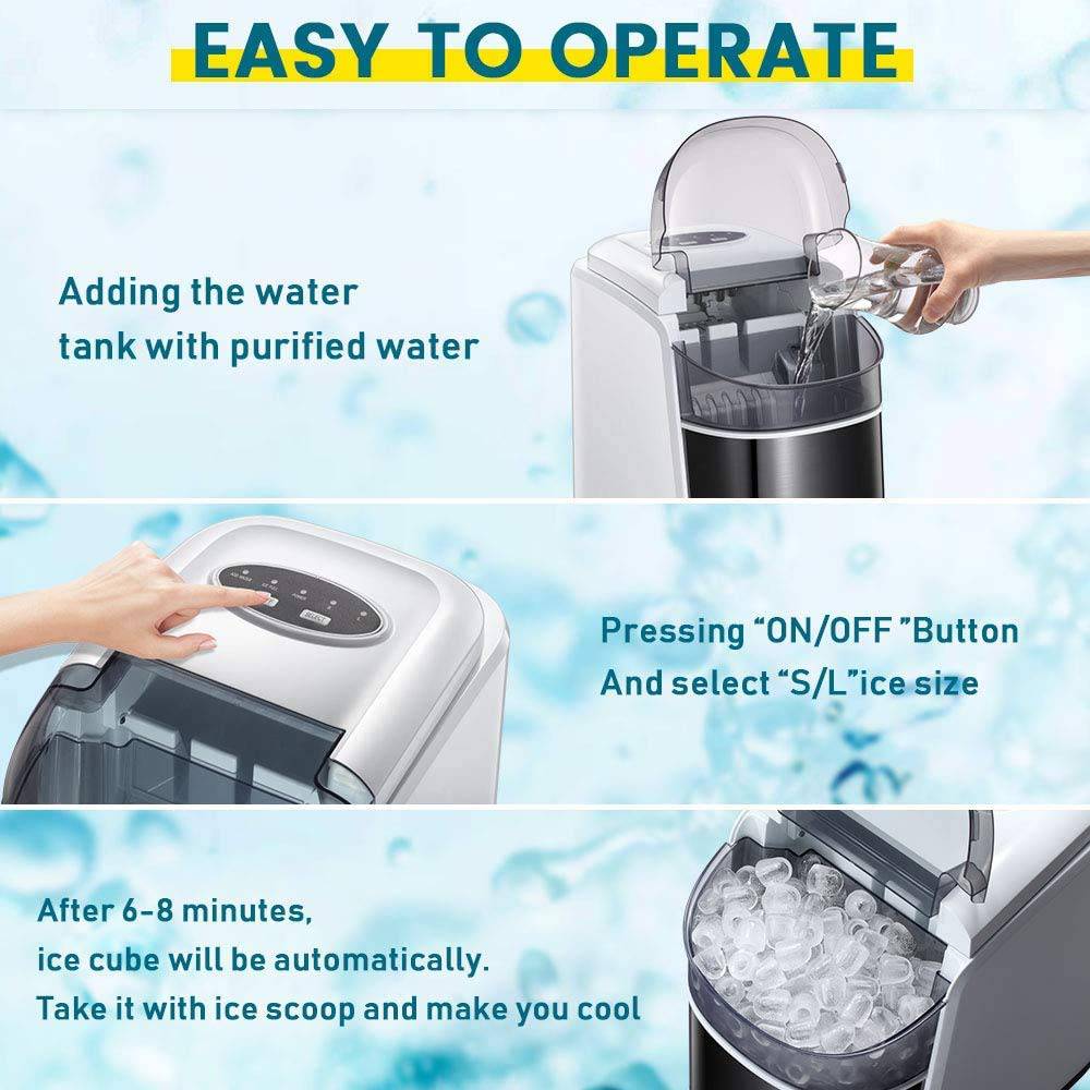 Kismile - Máquina para hacer hielo en encimera, compactas de 26 libras/24 horas, máquina para hacer cubitos de hielo portátil con autolimpieza - DIGVICE MX