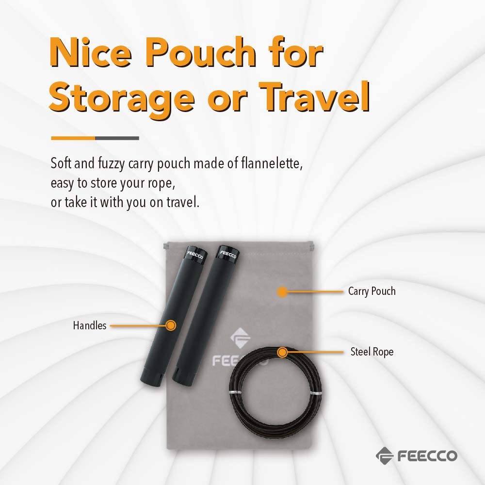 FEECCO Cuerda de saltar ponderada de 1/2 lb para boxeo, cardio, entrenamiento cruzado, rango de 8 ~ 11 pies Cuerdas de acero de longitud ajustable con rodamientos de bolas y asas de metal