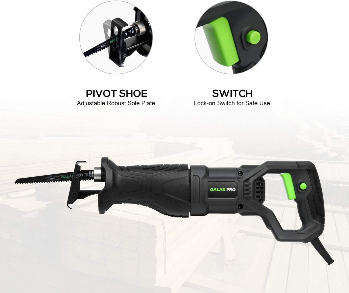 Sierra recíproca GALAX PRO, sierra recíproca con cable de velocidad variable de 7,5 amperios con longitud de carrera de 1-1/8"(28 mm), 2800 SPM y 6" máx. profundidad de corte en corte de madera y metal - DIGVICE MX