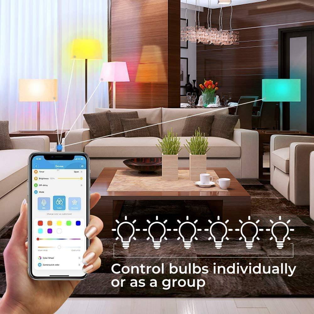 Govee Bombillas LED inteligentes, bombillas Bluetooth, bombillas RGBWW que cambian de color con control de aplicación, A19, E26, sincronización de música y 8 modos de escena para sala de estar, dormitorio, fiesta, 1 paquete (no compatible con WiFi) - DIGVICE MX