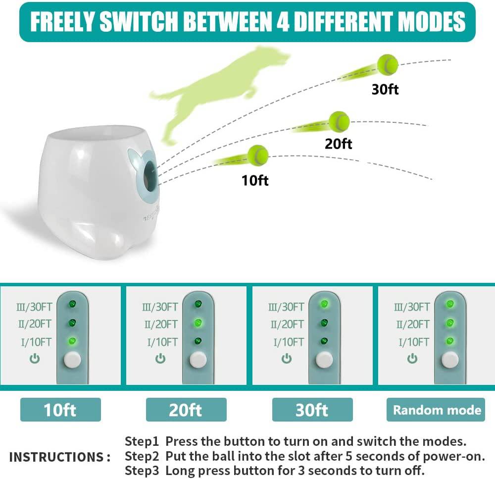 BESTZONE Lanzador de bolas automático interactivo para perros, máquina lanzadora para perros pequeños y medianos, 6 bolas incluidas (1.88 pulgadas), distancia de lanzamiento de 10 a 30 pies - DIGVICE MX