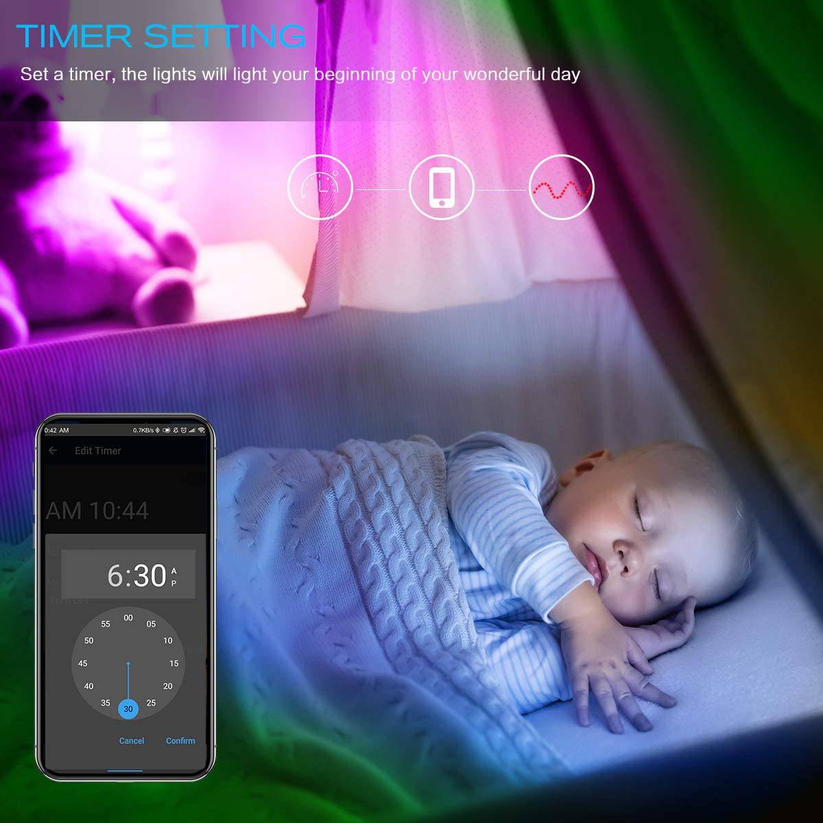 DAYBETTER Tira de luces LED de 16.4 pies y 5 m, cambio de color flexible 5050 RGB 150 LED Kit de tiras de luz que funciona con la aplicación - DIGVICE MX