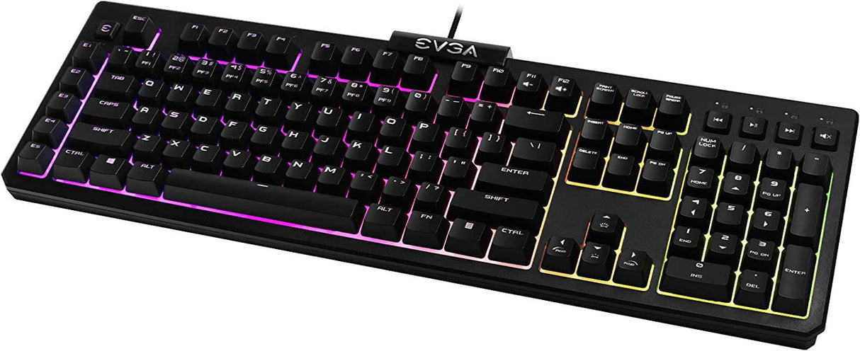 EVGA Z12 RGB - Teclado para juegos, LED retroiluminado RGB, 5 teclas macro programables, teclas multimedia dedicadas, resistente al agua, 834-W0-12US-KR