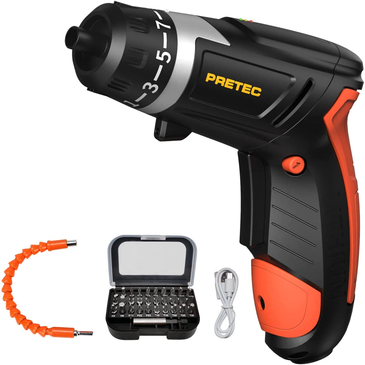 Destornillador eléctrico inalámbrico PRETEC, destornillador de batería con par 6+1, destornillador eléctrico recargable USB de 3,6 V 1500 mAh con luz de trabajo LED (31 en 1) - DIGVICE MX