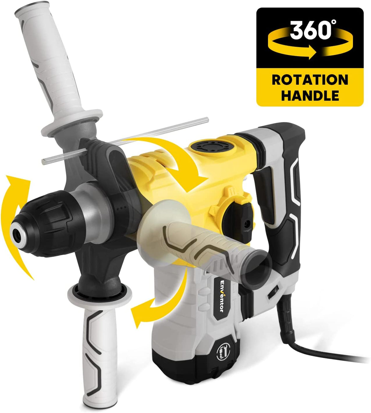 Taladro percutor giratorio, martillo de demolición ENVENTOR 12A, taladro percutor SDS-Plus de 1-1/4 pulgadas para hormigón y piedra, martillo giratorio con 4 funciones, control de vibración y embrague de seguridad, 14 accesorios - DIGVICE MX