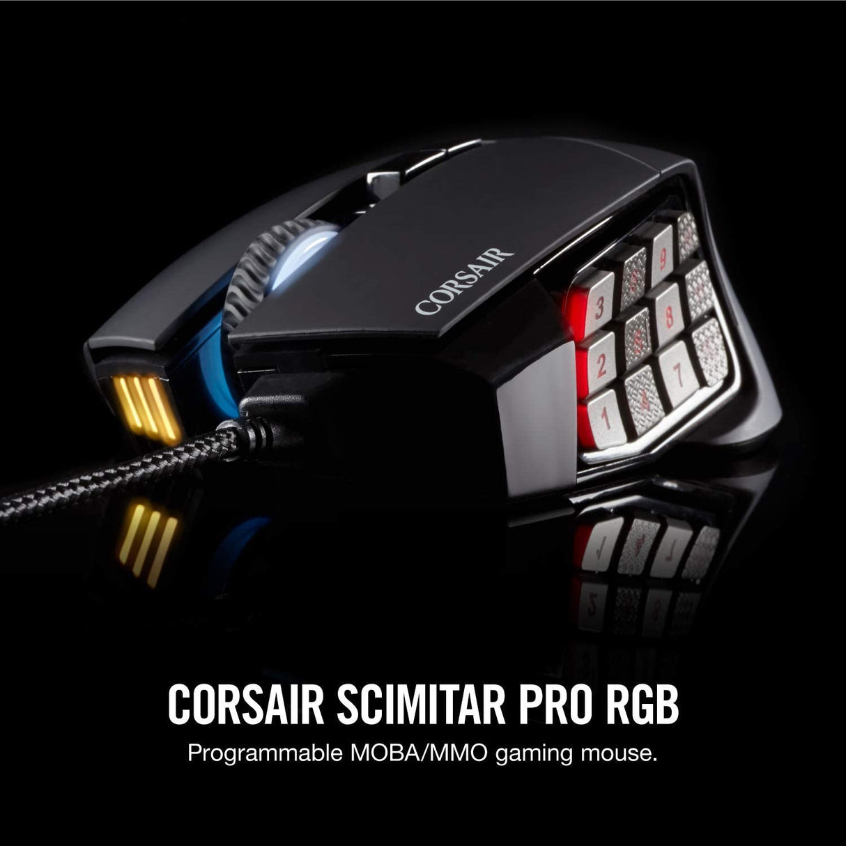 Corsair Scimitar Pro RGB - Ratón para juegos MMO - Sensor óptico de 16 000 DPI - 12 botones laterales programables - Negro