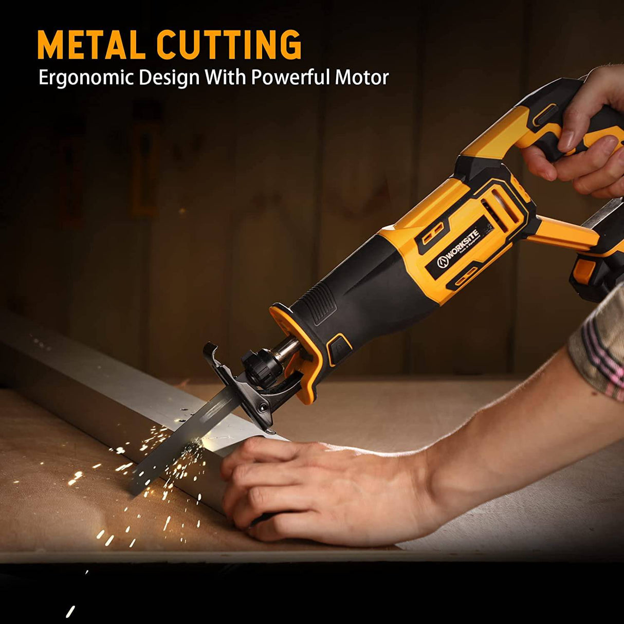 Sierra de sable de WORKSITE, inalámbrica de 20 V con batería de 2,0 Ah y cargador rápido de 1 hora, gatillo de velocidad variable de 0-3000 SPM, 6 hojas de sierra para corte de tuberías de madera/metal/PVC - DIGVICE MX