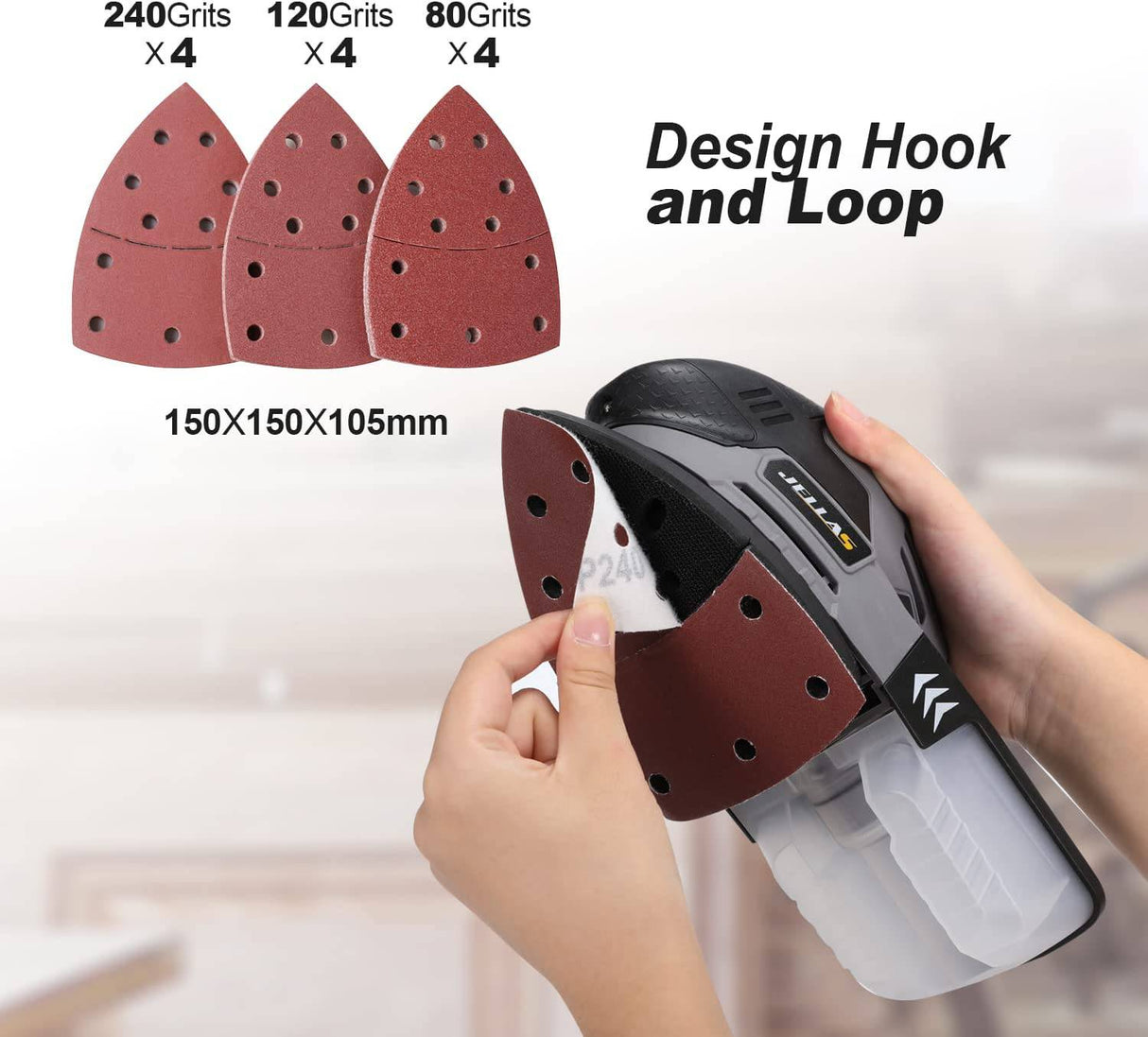 JELLAS - Lijadora de detalles , compacta para madera, lijadoras de 13,000 RPM, lijadora de mano de 2 amperios con 12 papeles de lija estándar, almohadillas de lijado incluidas, MS220-SD - DIGVICE MX