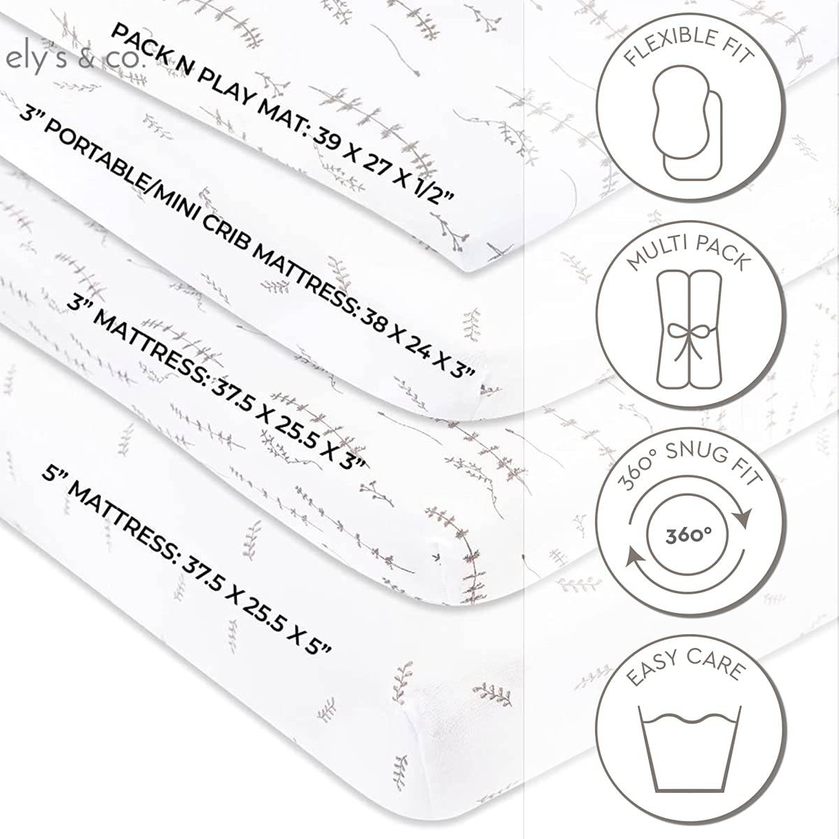 Ely's & Co - Juego de sábanas Pack n Play, 100 % algodón de punto, color gris bosque floral y hojas - DIGVICE MX