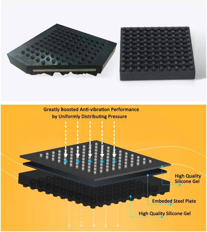 BXI - Alfombrilla para equipo de ejercicio, 4 x 4 x 0,8 pulgadas, paquete de 4 alfombrillas antideslizantes antivibración para cinta de correr, almohadilla de gel de silicona integrada de acero resistente