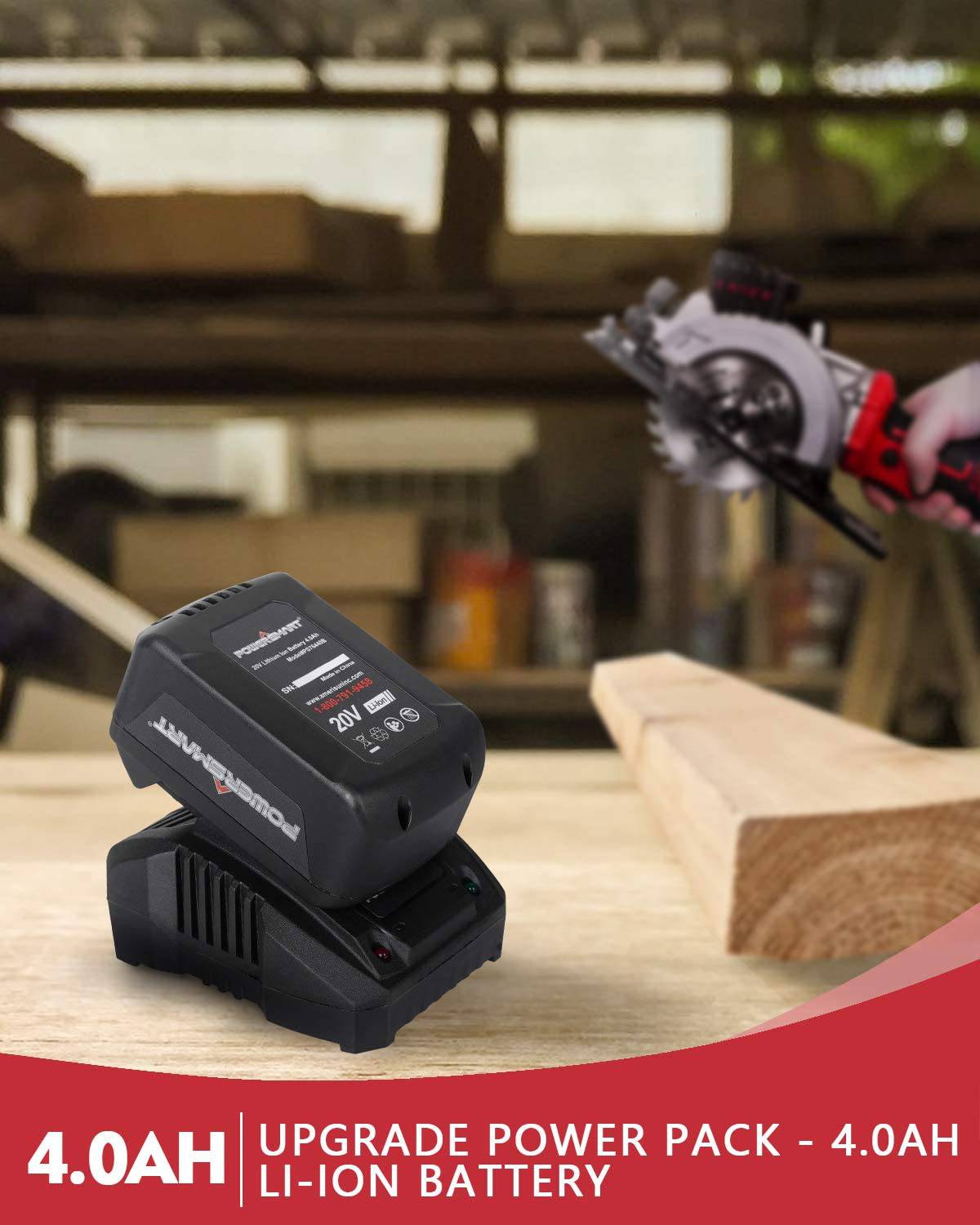 Sierra circular inalámbrica PowerSmart, minisierra circular inalámbrica de 20 V y 4-1/2 pulgadas, 4500 RPM, guía láser y paralela, 4 cuchillas para madera, metal blando y azulejos, batería de 4,0 Ah y cargador rápido incluido - DIGVICE MX