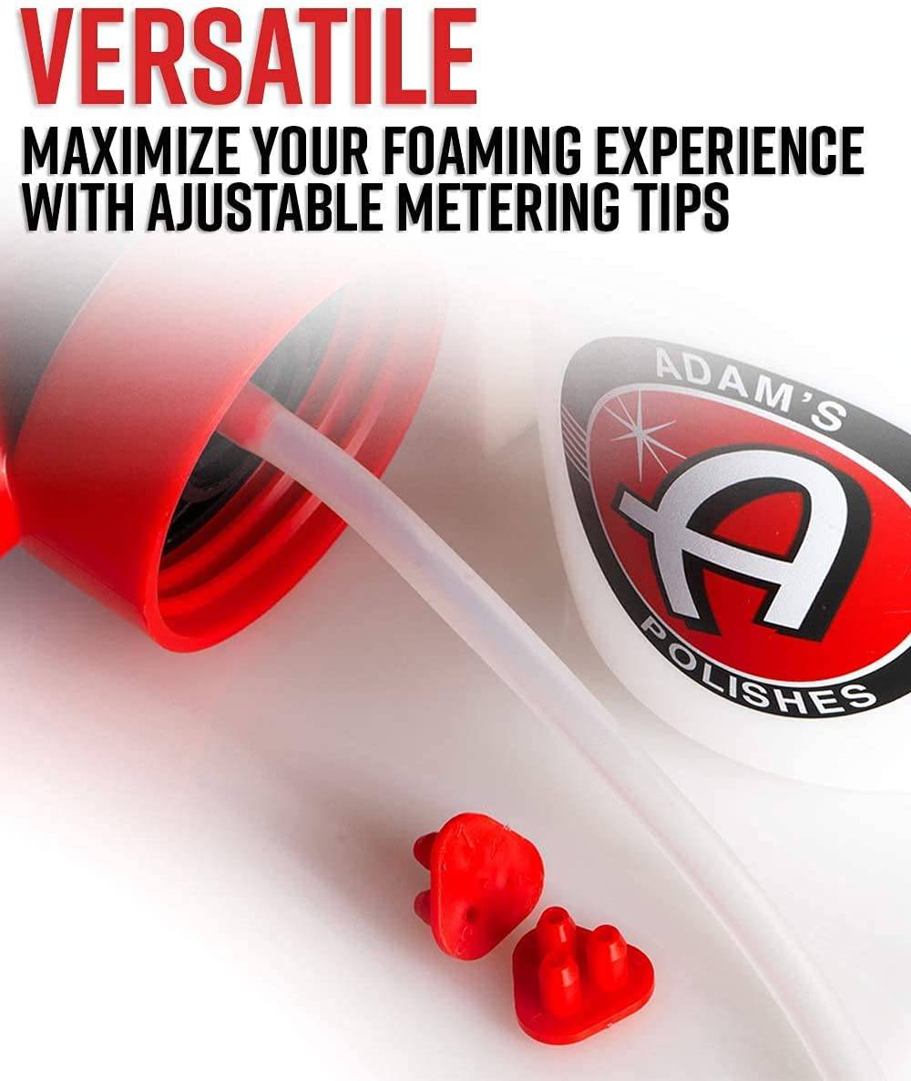 Adam's Premium Pistola de espuma para lavado de autos para manguera de jardín | Mezclar con agua y jabón para coche y no requiere lavadora a presión. Pulverizador de espuma para limpieza y detallado de automóviles Mega Suds