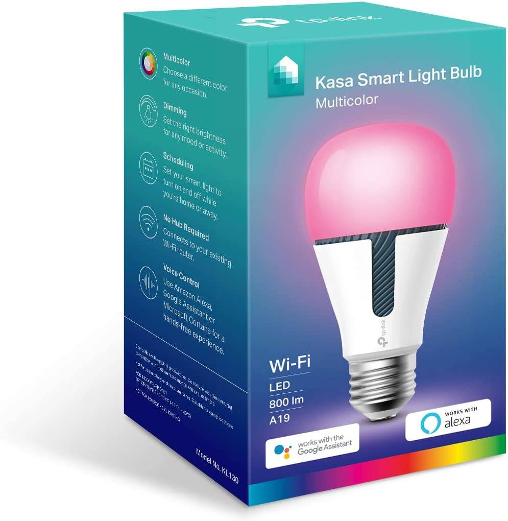Kasa Bombilla inteligente , 850 lúmenes, bombilla LED WiFi regulable que cambia a todo color compatible con Alexa y Google Home, A19, 9,5 W, 2,4 Ghz solamente, no requiere concentrador, 1 paquete (KL130) - DIGVICE MX
