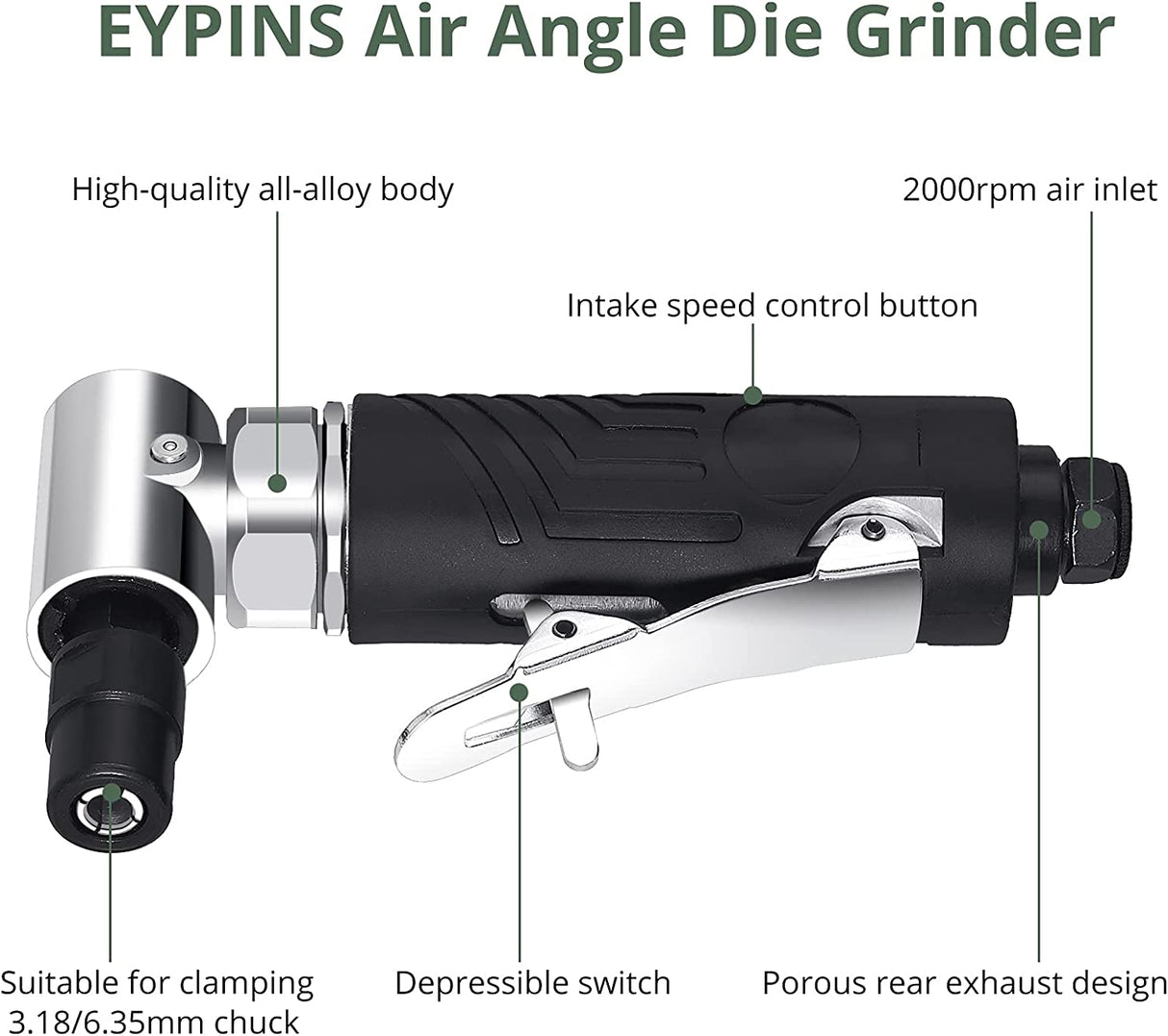 EYPINS Amoladora de aire, de ángulo de aire comprimido 90 Grados Mini lijadora Amoladora Pulidora Juego de herramientas para rectificado de contorno, pulido, fresado - DIGVICE MX