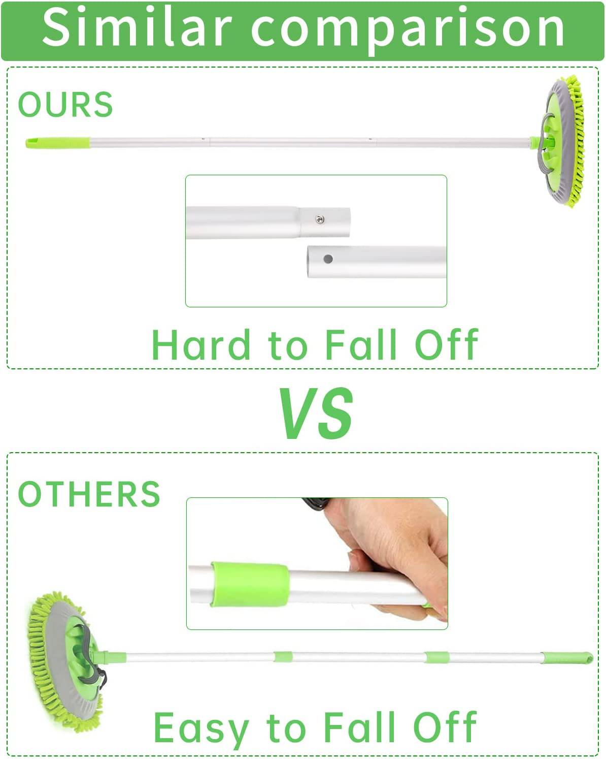 Manfiter - 3 en 1 Cepillo de lavado de autos con mango largo Chenille Microfibra Car Wash Mop Mitt Kit de suministros de limpieza de autos