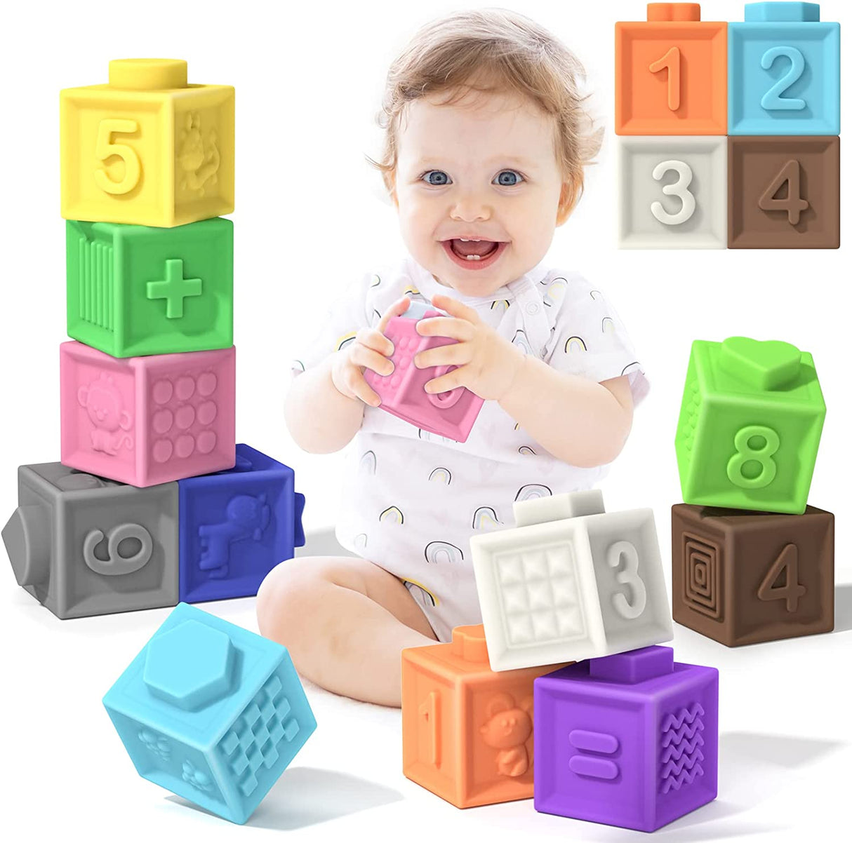 TEMI 12 piezas de juguetes de bloques apilables suaves y coloridos, juguetes educativos -