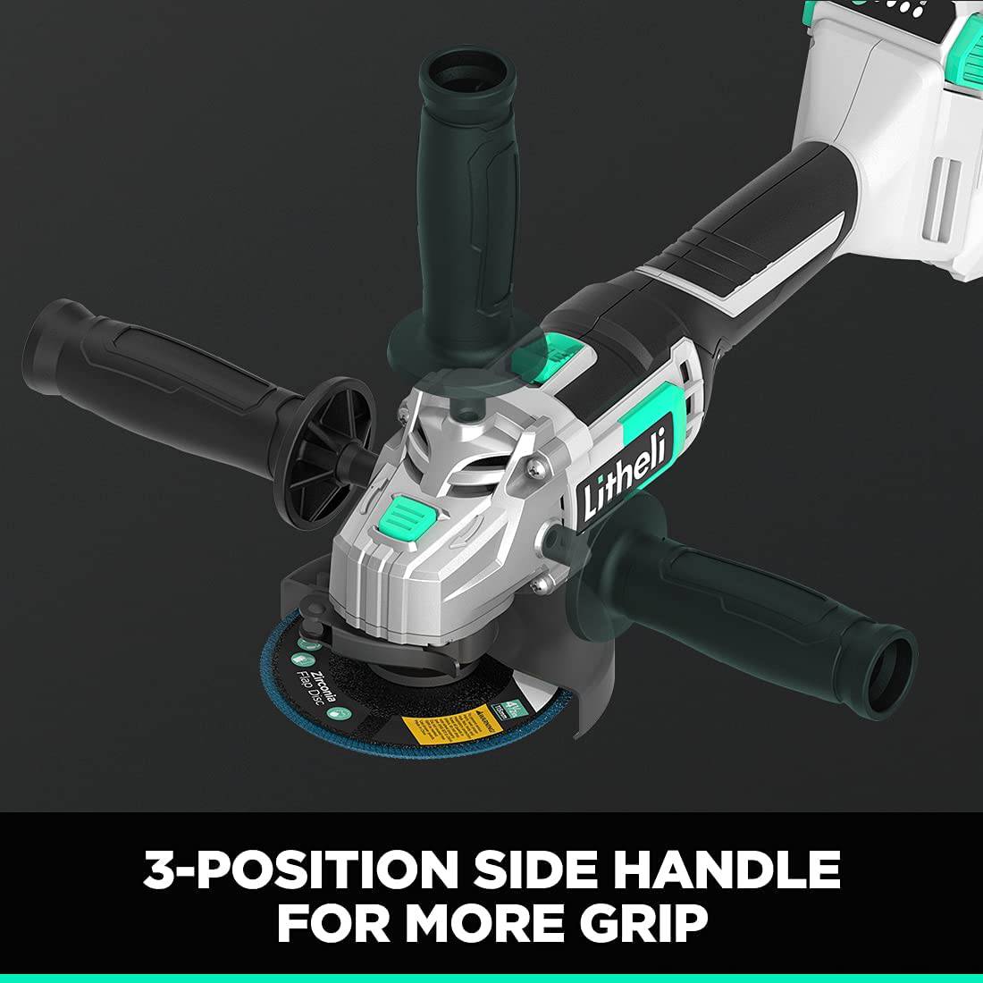 Litheli - Amoladora angular inalámbrica de 20 V, 4-1/2 pulgadas, herramienta de corte de metal/herramienta de pulido con batería de 4,0 Ah y cargador rápido, amoladora de mango ajustable para cortar y moler madera y metal - DIGVICE MX