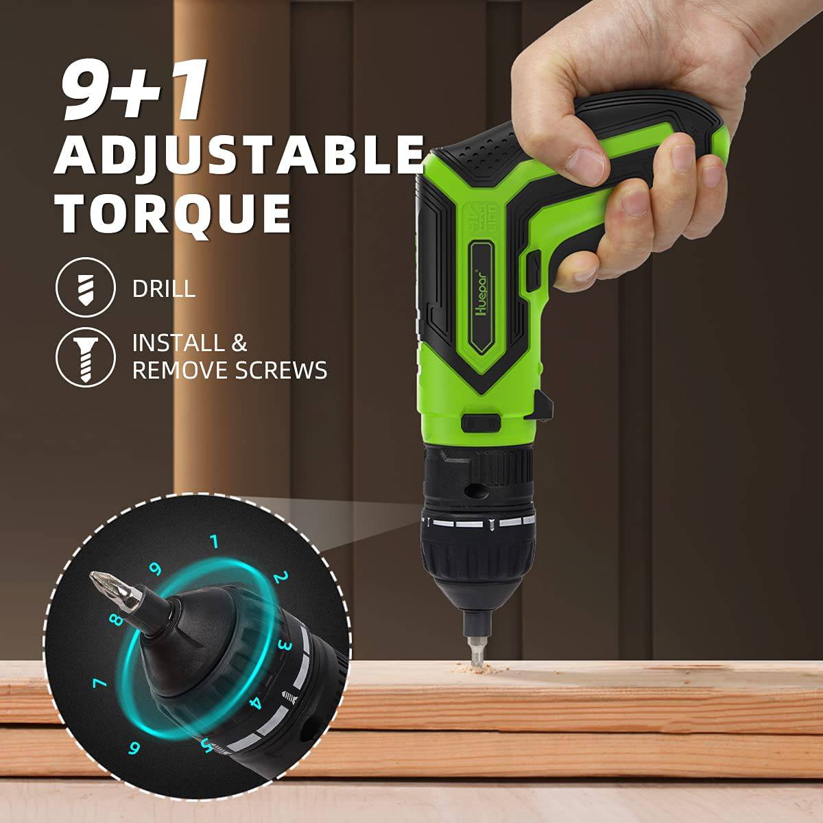 Huepar Destornillador inalámbrico 4V 1.5Ah Max 6Nm Kit de destornillador eléctrico Recargable Pistola de tornillo con 4 accesorios de repuesto-2 Luz LED, 9+1 Ajuste de par y Juego de 35 bits, Cable USB para el hogar DIY CS04 - DIGVICE MX