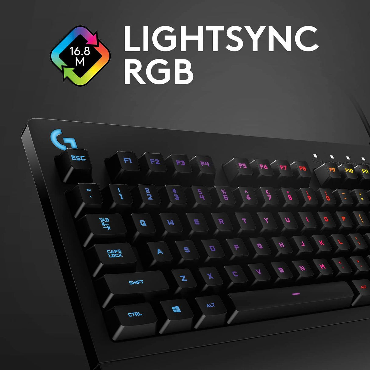 Logitech G213 Prodigy - Teclado para juegos, teclas retroiluminadas RGB LIGHTSYNC, resistente a derrames, teclas personalizables, teclas multimedia dedicadas, negro