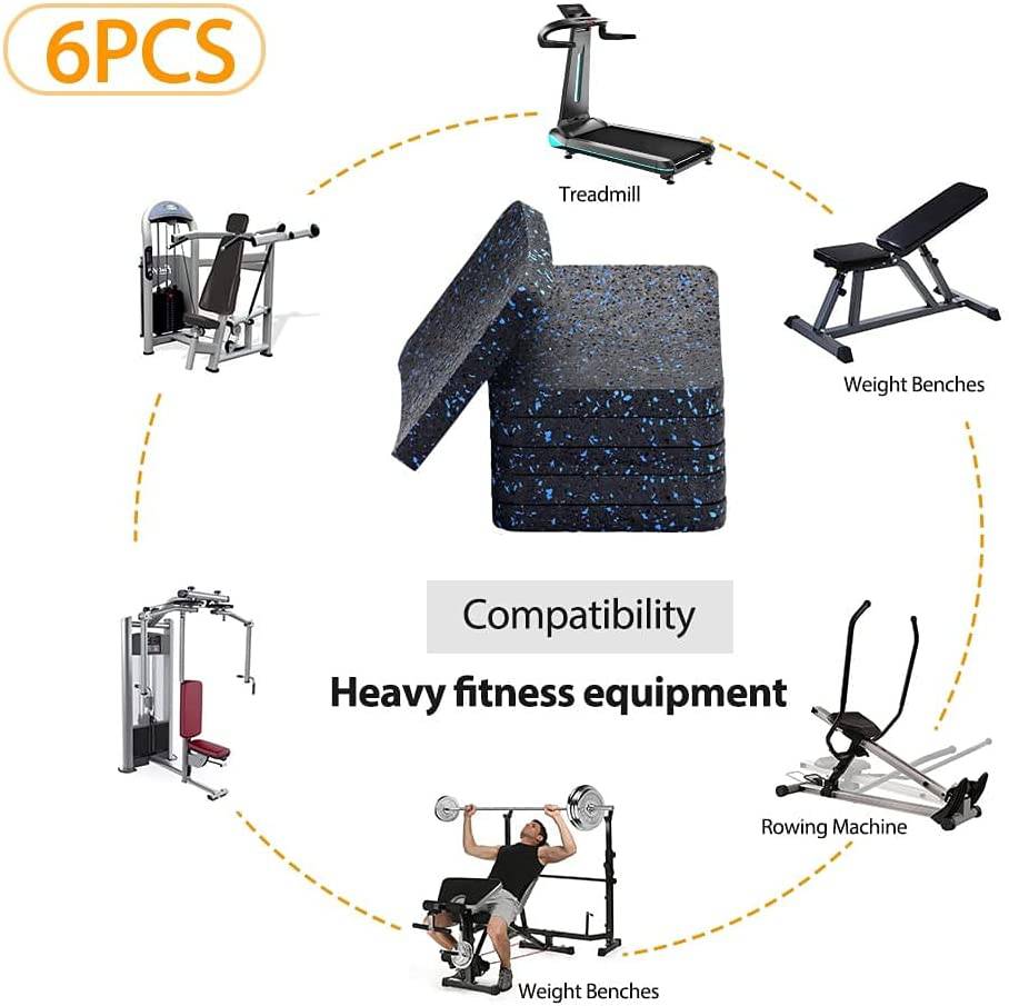 BestXD tapete para cinta de correr, tapete para equipo de ejercicio con goma de alta densidad (3.94 x 3.94 x 0.5 pulgadas) 6 piezas.