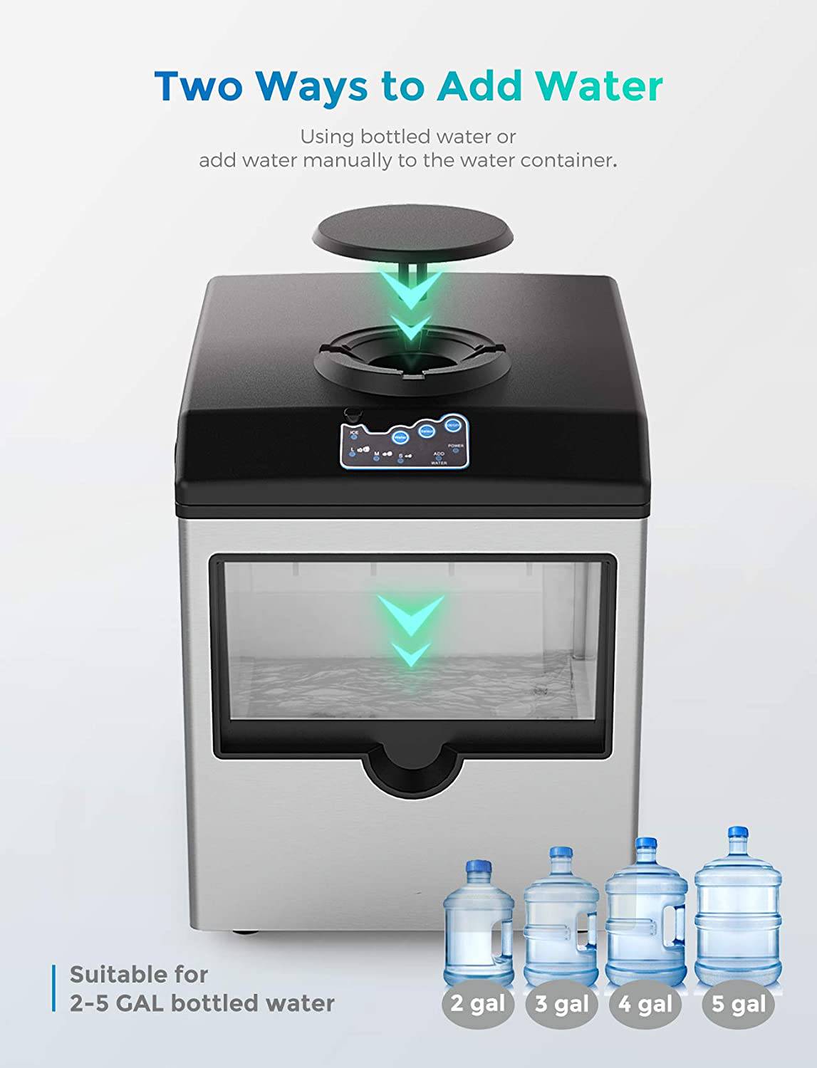 SOUKOO - Fabricadora de hielo 2 en 1, fabricantes de cubitos de hielo diarios de 48 libras, acero inoxidable - DIGVICE MX