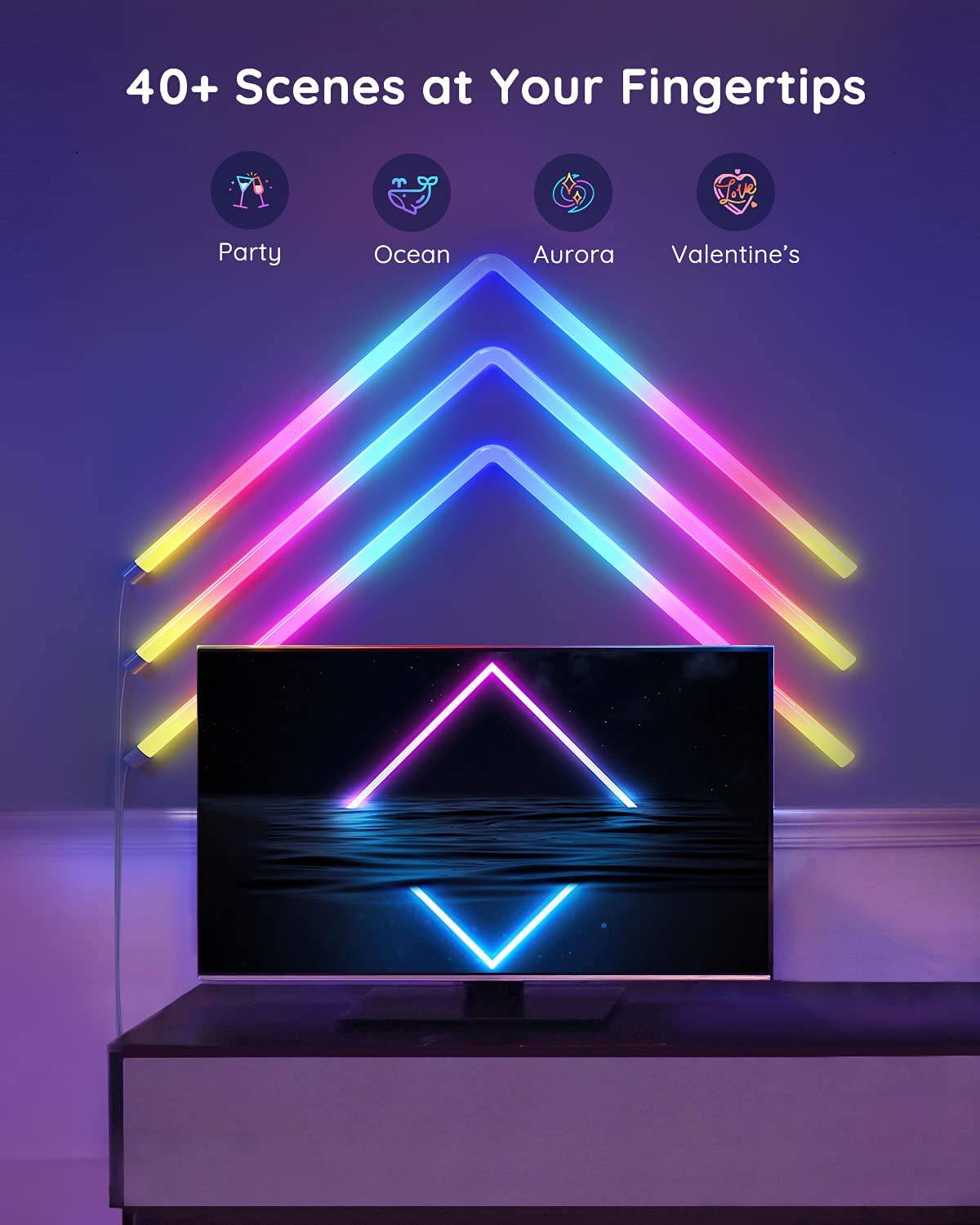 Govee Glide RGBIC Luces de pared LED, apliques de pared RGBIC inteligentes para transmisión de juegos, TV, dormitorio, trabajo con Alexa y Google Assistant, tiras de luces con sincronización de música, deslizadores multicolores, 6 piezas y 1 esquina - DIGVICE MX