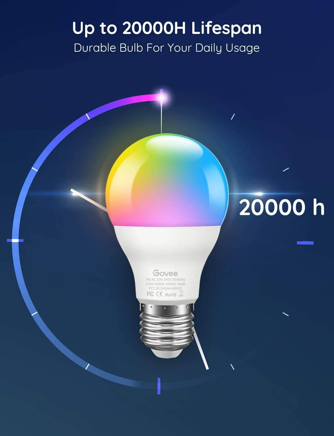 Govee Bombillas LED inteligentes, bombillas Bluetooth, bombillas RGBWW que cambian de color con control de aplicación, A19, E26, sincronización de música y 8 modos de escena para sala de estar, dormitorio, fiesta, 1 paquete (no compatible con WiFi) - DIGVICE MX