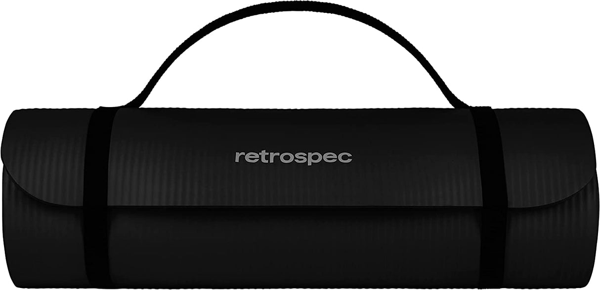 Retrospec Solana Esterilla de yoga de 1" y 1/2" de grosor con correa de nailon para hombres y mujeres - Esterilla de ejercicio antideslizante para yoga en casa, pilates, estiramiento, entrenamiento de suelo y fitness