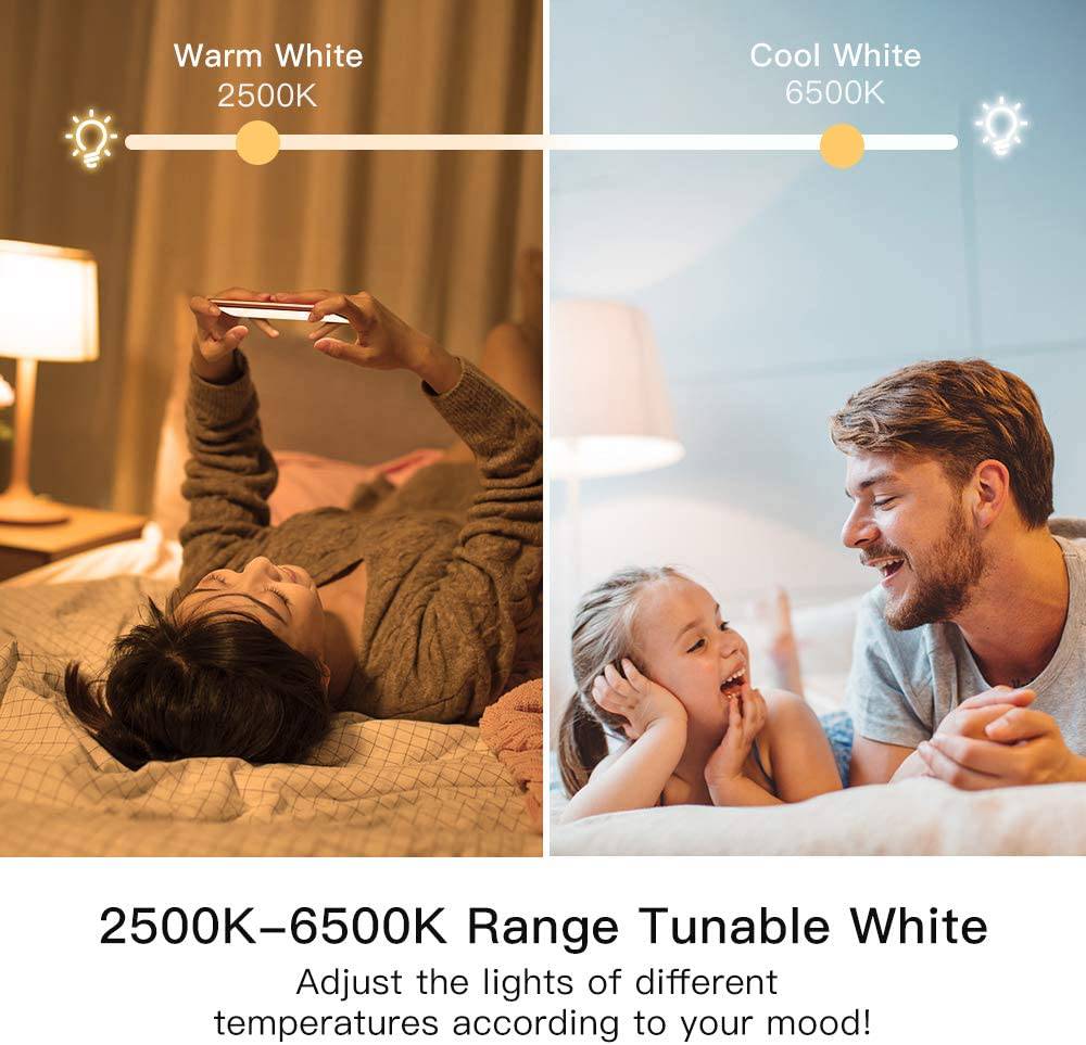 TREATLIFE - Bombillas inteligentes, bombilla LED WiFi, bombilla inteligente regulable funciona con Alexa, Google Home, SmartThings, blanco cálido y blanco frío (2700 K-6500 K), 2,4 Ghz, 800 lm, E26, A19, 9 W, no requiere concentrador - DIGVICE MX