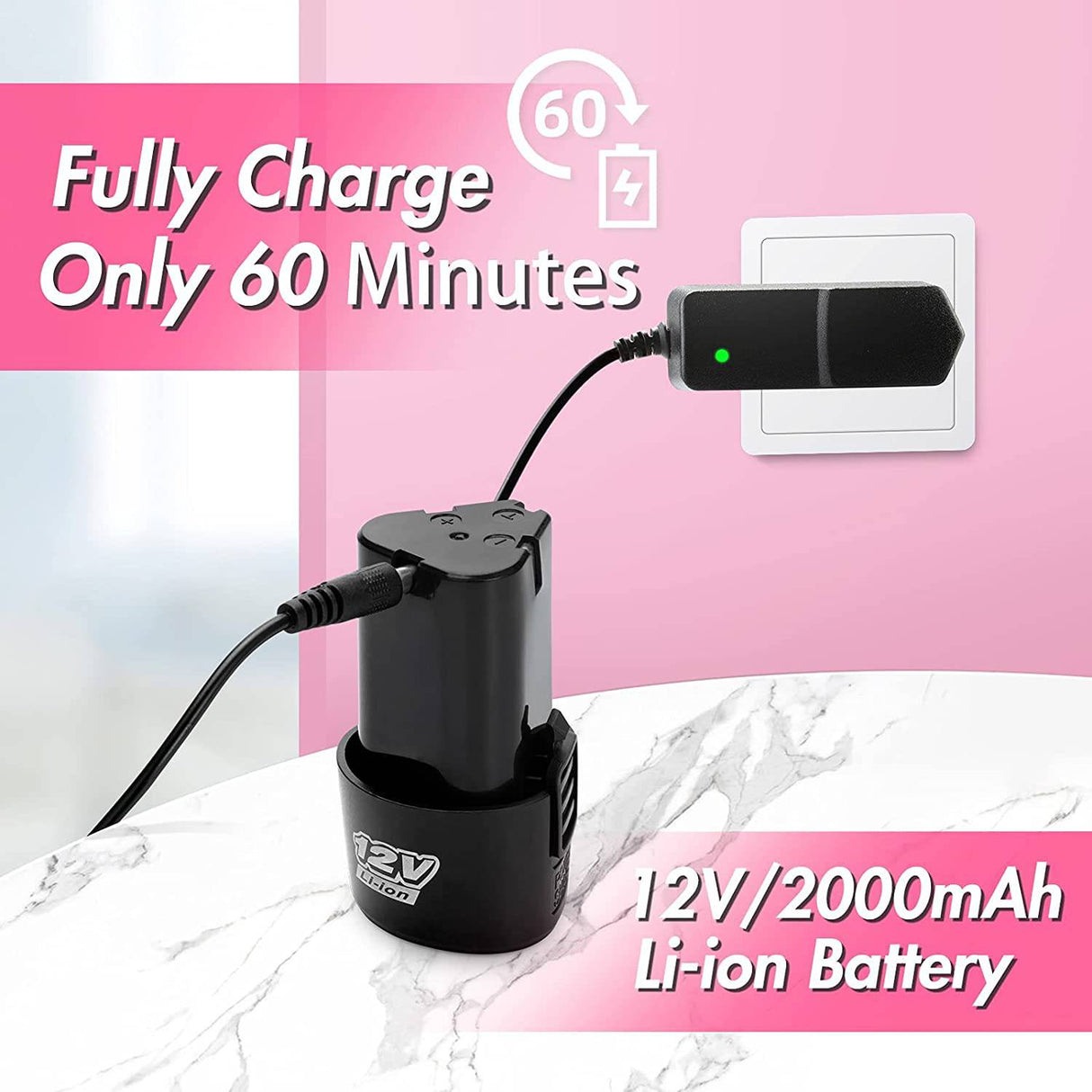 OUBEL Juego de brocas rosas para mujer, taladro inalámbrico rosa de 12 V, taladro eléctrico, taladro de batería, batería de 2000 mAh, ajuste de par de 18+1, portabrocas sin llave de 3/8 pulgadas, 2 velocidades variables - DIGVICE MX