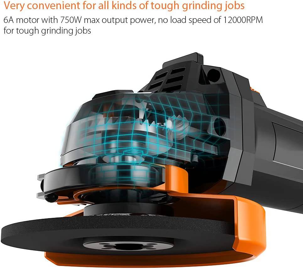 Amoladora angular Visterk, amoladora eléctrica de 6 amperios y 4-1/2 pulgadas con 3 ruedas abrasivas de 115 mm, 3 ruedas abrasivas de corte, disco de láminas y mango auxiliar - DIGVICE MX