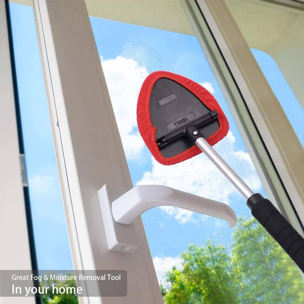 AutoEC Herramienta de limpieza de parabrisas de ventana, varita limpiadora de parabrisas de coche con mango extensible, limpiador de cristal exterior interior automático para uso en el hogar, oficina, capó de microfibra lavable y reutilizable (2 unidades)