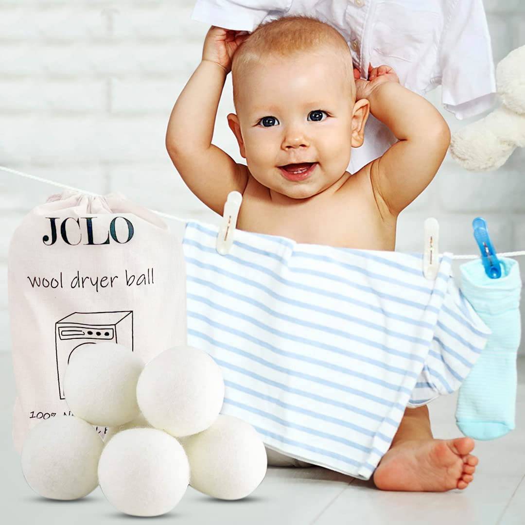 JCLO. Bolas de lana para secadora Suavizante de telas naturales y lana de Nueva Zelanda 100% orgánica de primera calidad, reduce las arrugas y ahorra tiempo, seguro para bebés e hipoalergénico, blanco 6 XLCount - DIGVICE MX