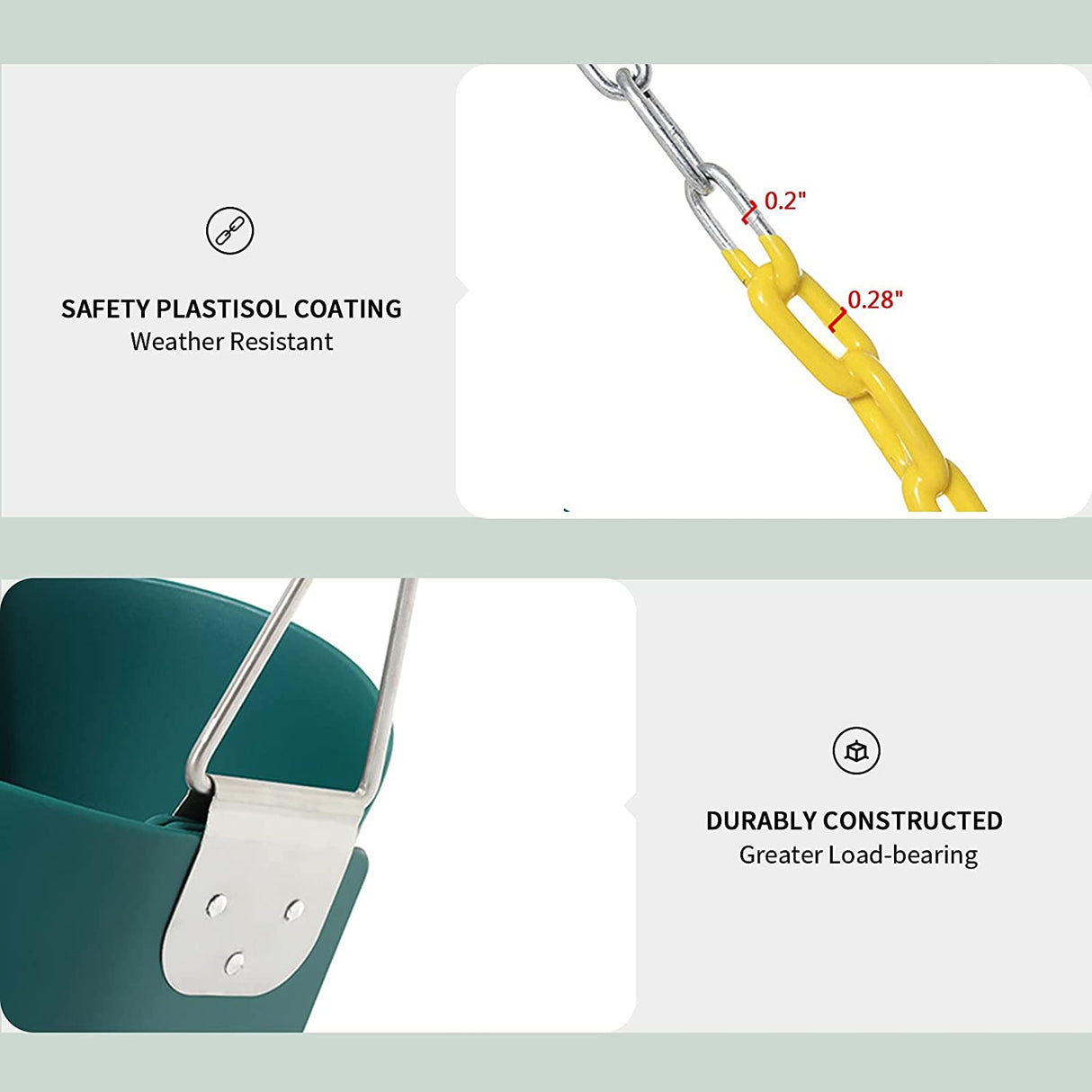 Lovely Snail - Asiento columpio para niños pequeños con respaldo alto y cadenas recubiertas de plástico de 66 pulgadas (amarillo y verde) - DIGVICE MX