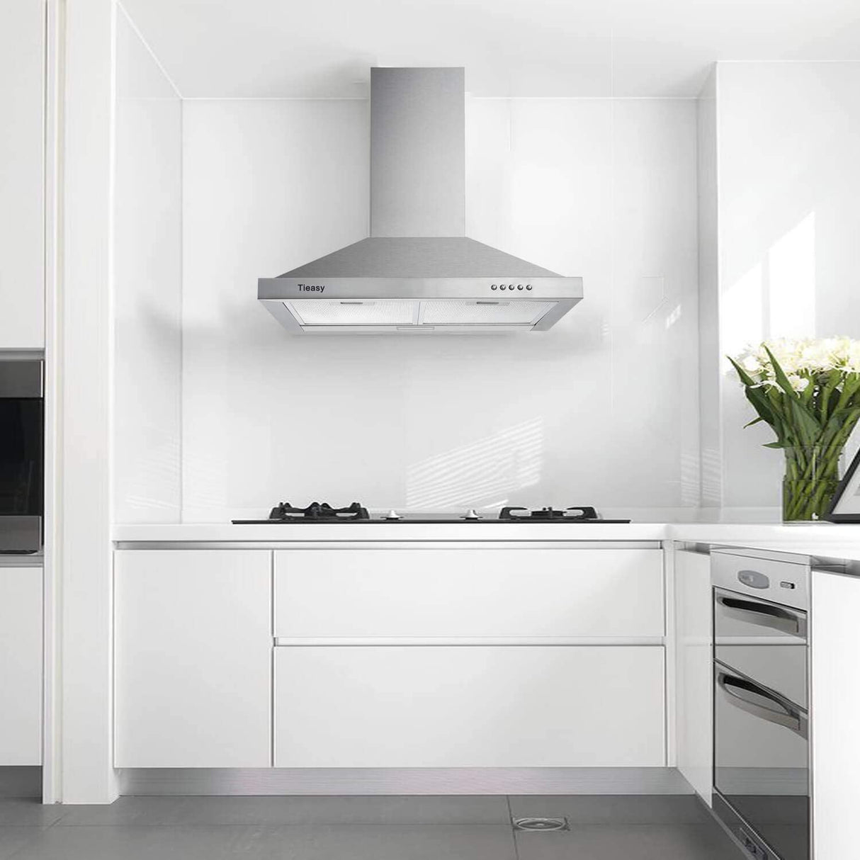 TIEASY - Campana extractora de montaje en pared de 30 pulgadas con conducto convertible con/sin conducto, estilo chimenea de acero inoxidable con luz LED, ventilador de escape de 3 velocidades, 450 CFM - DIGVICE MX