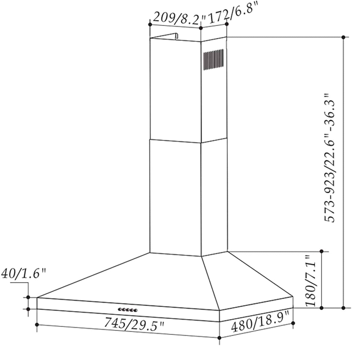 AKDY Campana extractora de montaje en pared de 30" en acero inoxidable con LED, control de presión y 2 filtros de carbón - DIGVICE MX