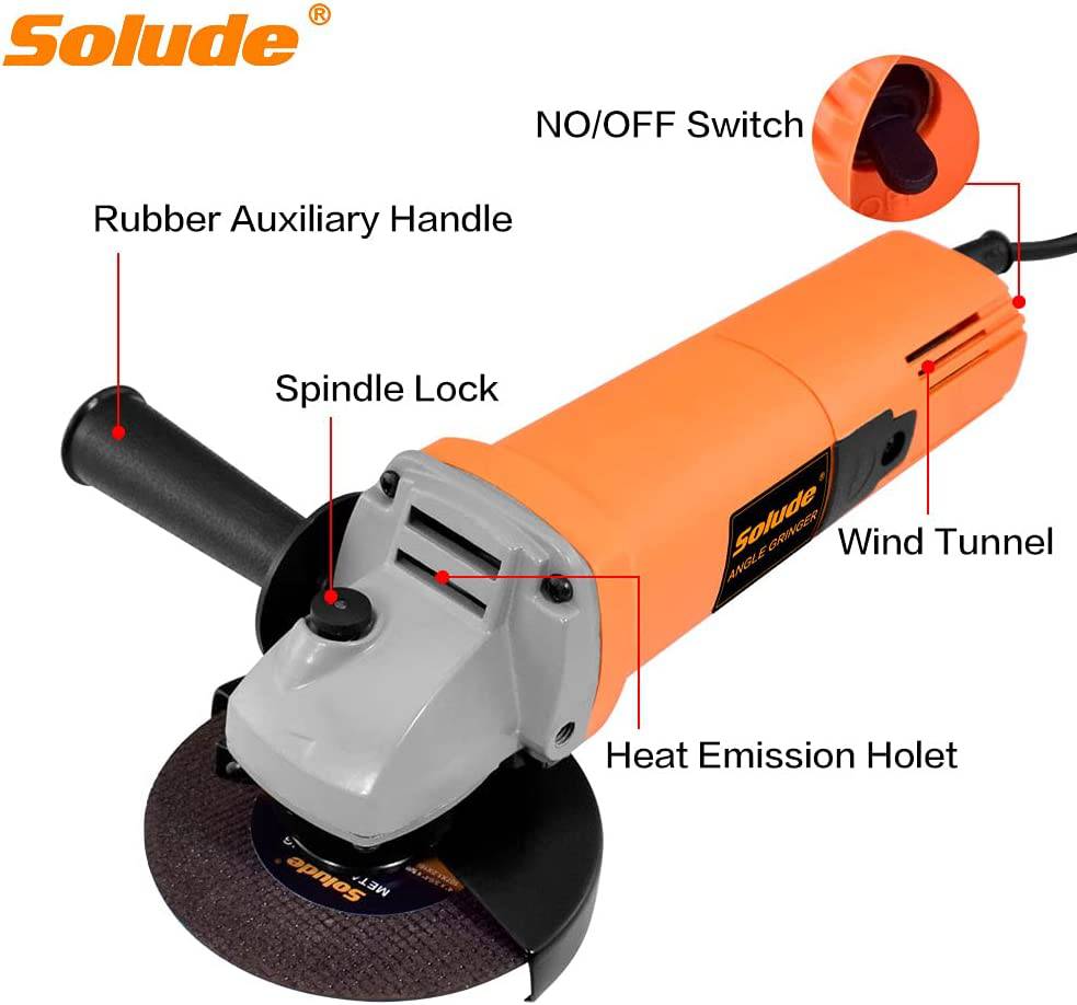 SOLUDE- Amoladora angular, herramienta de amoladora eléctrica de 5 pulgadas con 4 ruedas de molienda, 5 ruedas de corte y mango de 2 posiciones, amoladora de mano portátil para metal, madera, corte y molienda de azulejos - DIGVICE MX