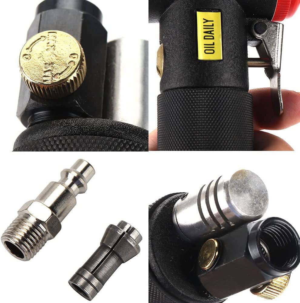 SI FANG Kit de 16 piezas de molinillo de aire, molinillo de ángulo recto con pinzas de 1/4" y 1/8" y 10 piezas de 2" de cambio rápido, juego de mezcla de discos de lijado de bloqueo de rollo, herramienta neumática de molienda de aire de 20.000 RPM (negro) - DIGVICE MX