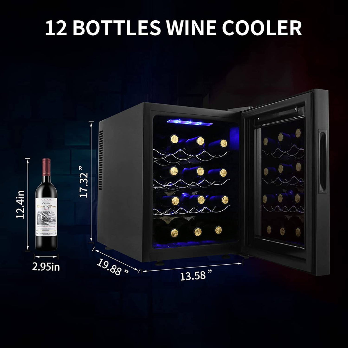 VEHIPA - Refrigerador de vino de 12 botellas, mini refrigerador de vino compacto con control de temperatura digital, enfriador termoeléctrico de funcionamiento silencioso, bodega independiente para vino. - DIGVICE MX