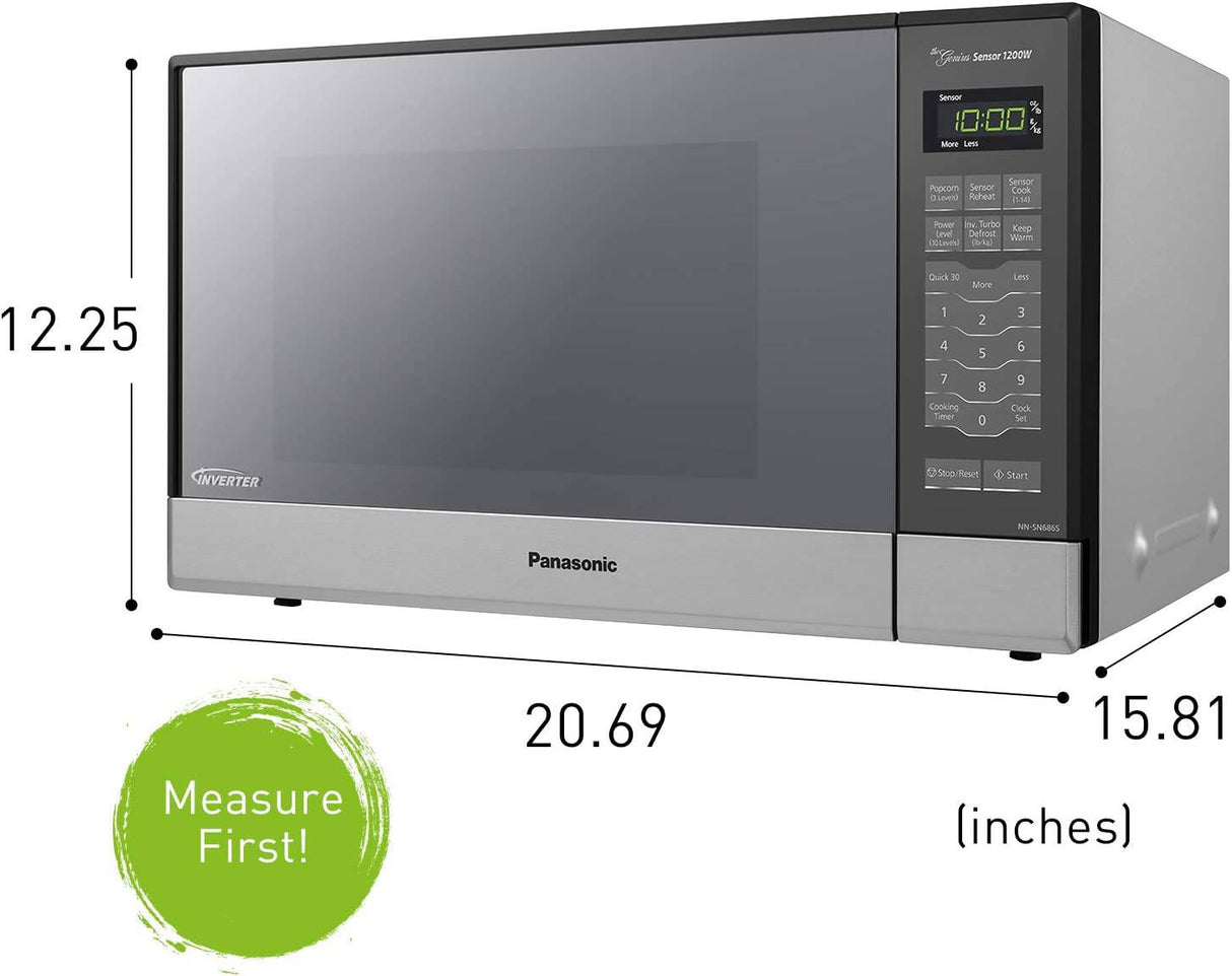 Panasonic NN-SN686S - Horno de microondas de acero inoxidable para encimera/empotrado con tecnología Inverter y sensor Genius, 1,2 pies cúbicos, 1200 W - DIGVICE MX