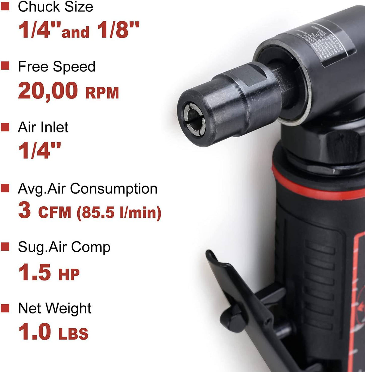 AEROPRO TOOLS Amoladora de ángulo de aire con empuñadura de pistola en ángulo de 1/4 pulgadas AP17315 con 1/4 de recogida, 20000 RPM - DIGVICE MX