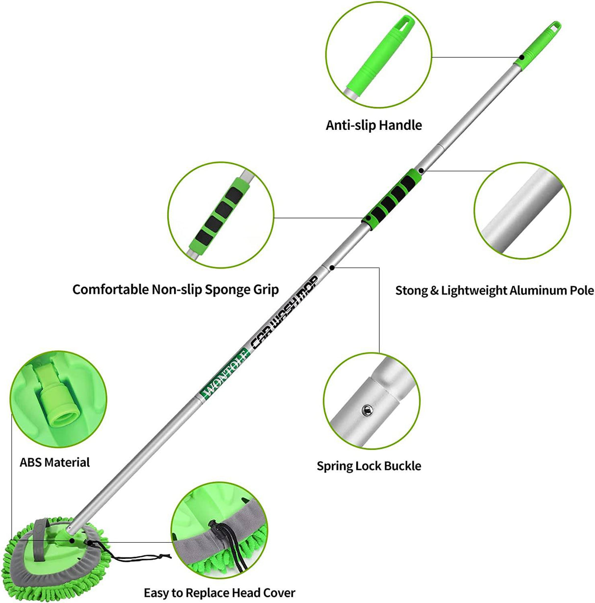Wontolf, cepillo de lavado de coches de 62 pulgadas con mango largo, Kit de fregona de lavado de coches de microfibra de chenilla, manopla, cepillo de lavado de coches, Kits de limpieza, Kits de cuidado del coche