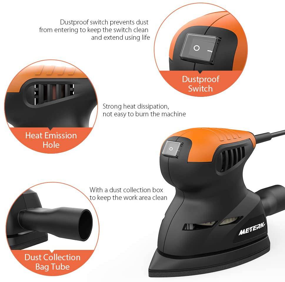 Vistreck - Lijadora de detalles, lijadora eléctrica compacta de 13500 RPM, 16 papeles de lija, puerto de recolección de polvo conectado con el tubo de conexión de la aspiradora, lijado para espacios reducidos, decoración de bricolaje - DIGVICE MX