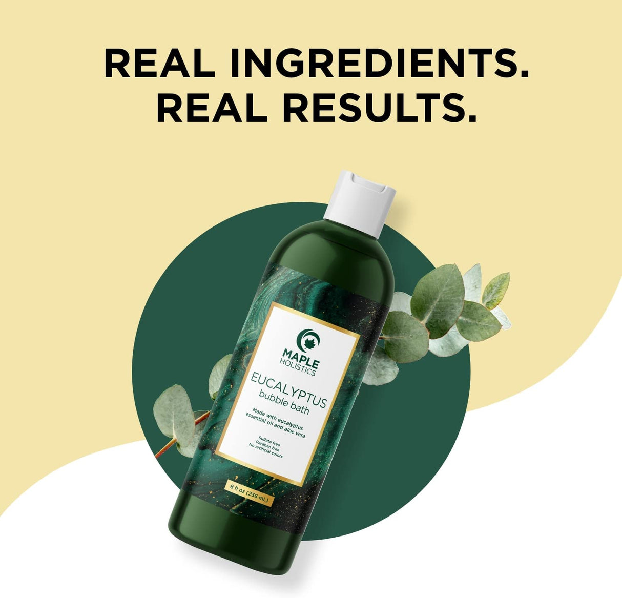 Maple Holistics - Jabón de baño de burbujas de eucalipto premium, baño de burbujas sin sulfato con aceites esenciales relajantes con vitamina E, aceite de baño espumoso para piel seca con aceites de aromaterapia